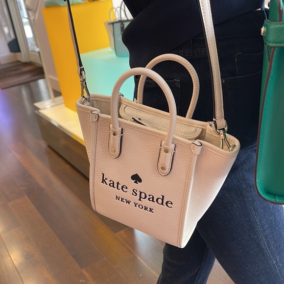 Kate Spade New York Ella Mini Tote Crossbody Pebbled Leather Parchment - Picture 14 of 16